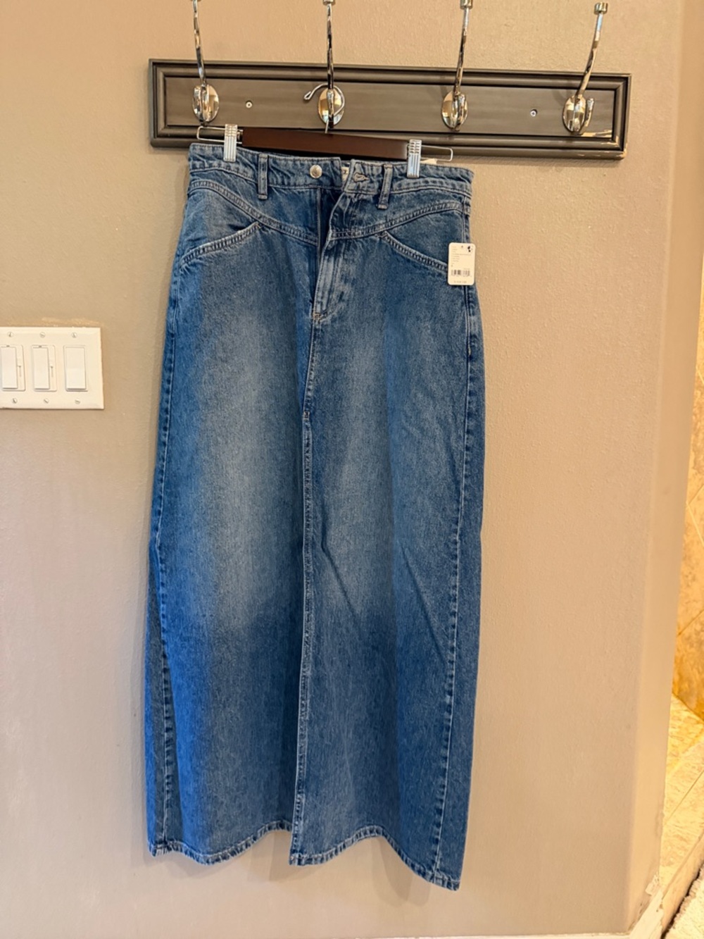 We The Free Medium Blue Denim Flared Maxi Skirt